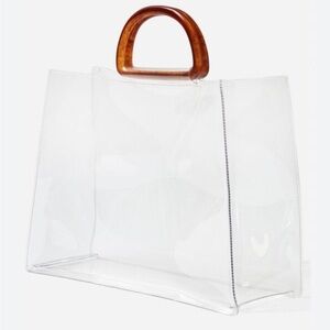 Sonix Transparent PVC Tote Brown Tortoiseshell Handles Large Beach Festival NWT